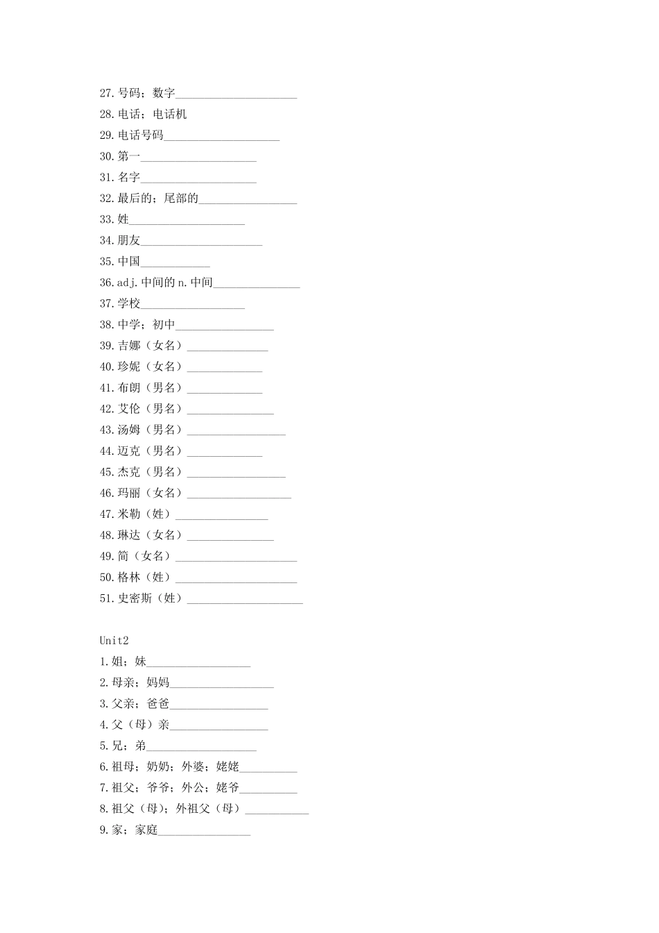 人教版初中英语单词默写表_第3页