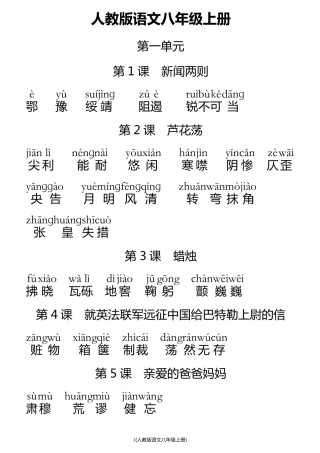 人教版初中语文八年级上册词语(全拼音版)