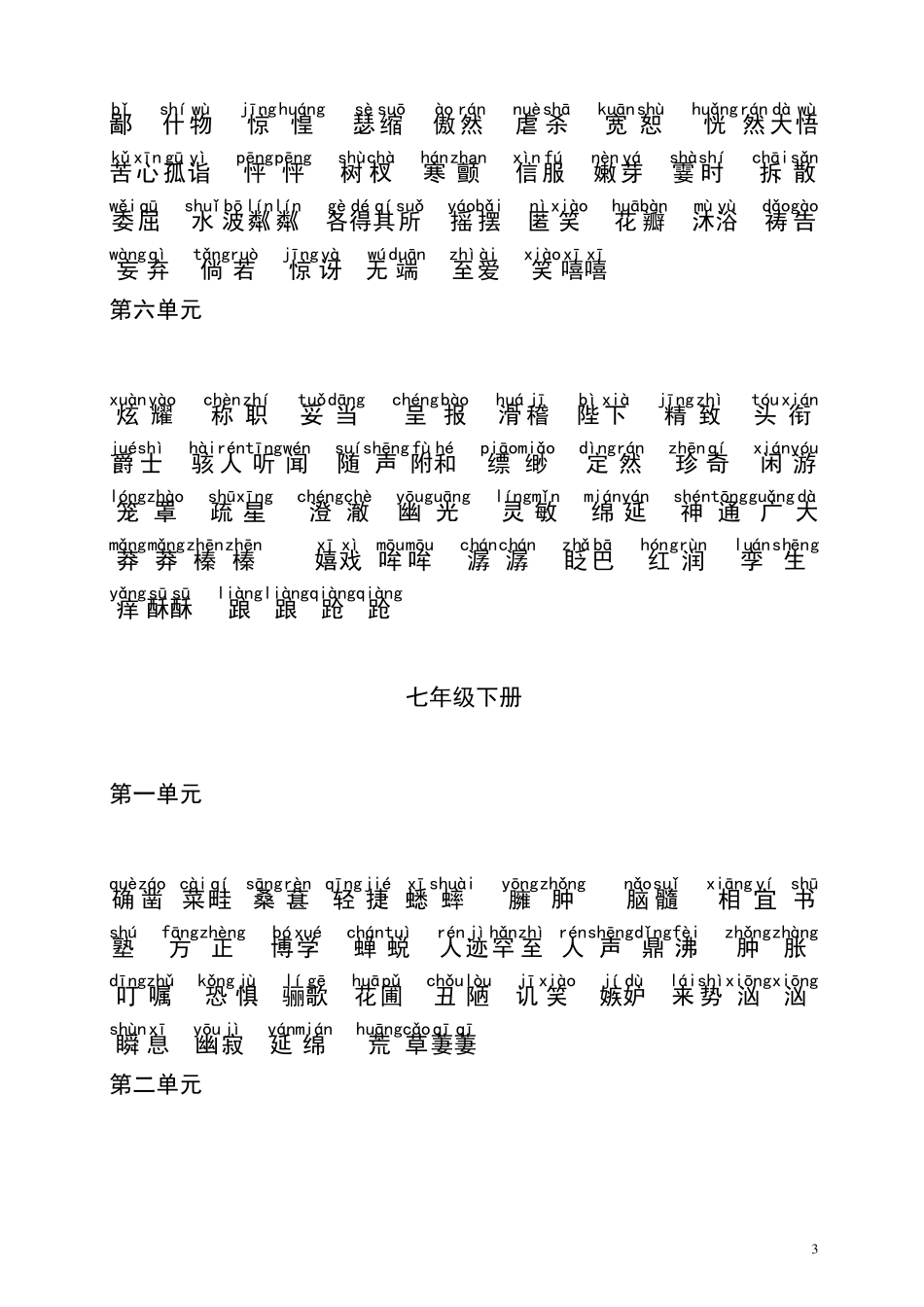 人教版初中语文生字词汇总(有拼音)_第3页