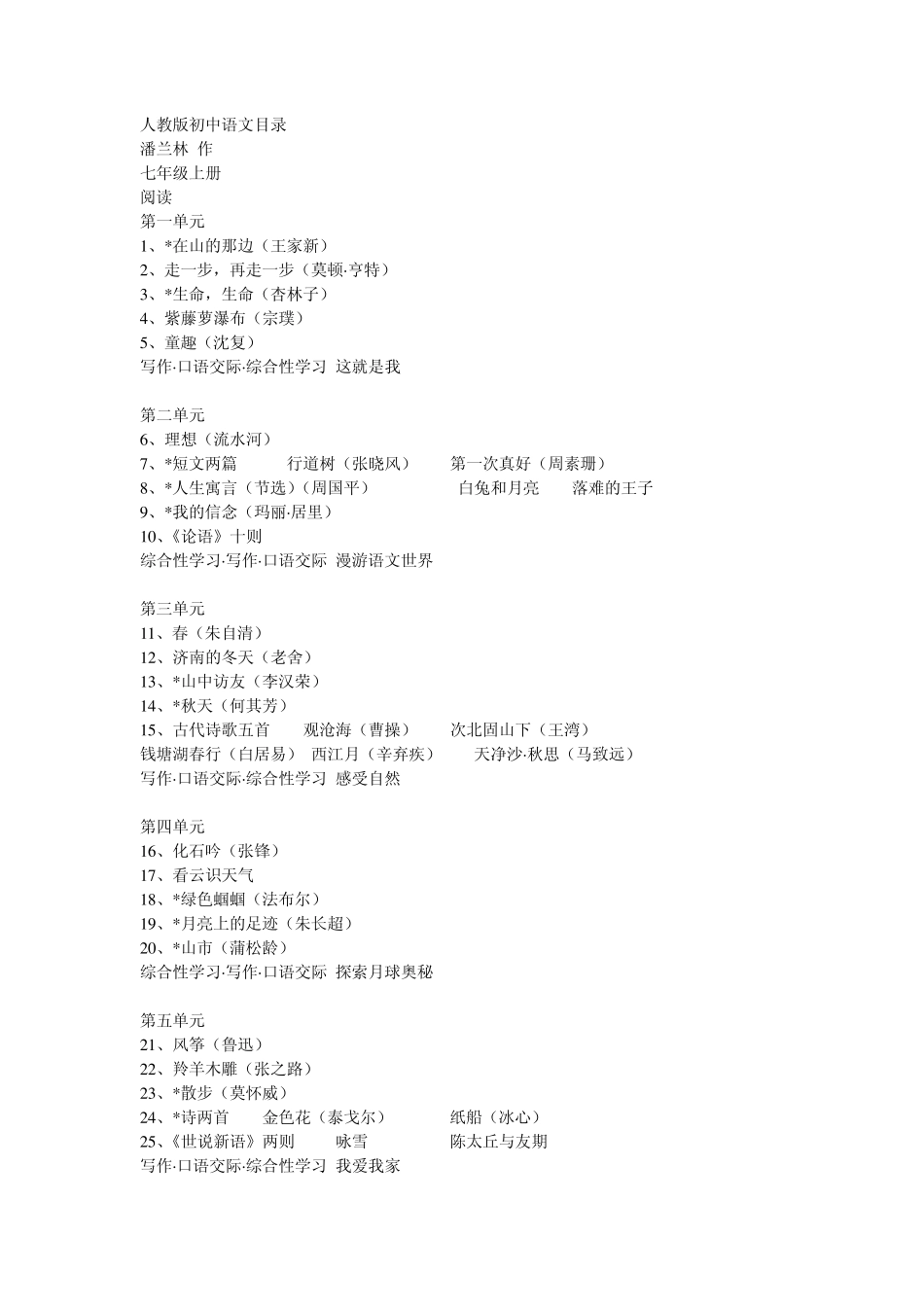 人教版初中语文目录_第1页