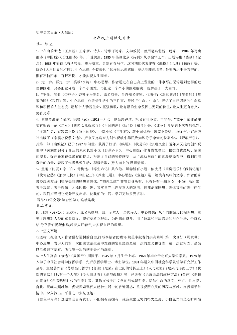 人教版初中语文课文中心思想_第1页