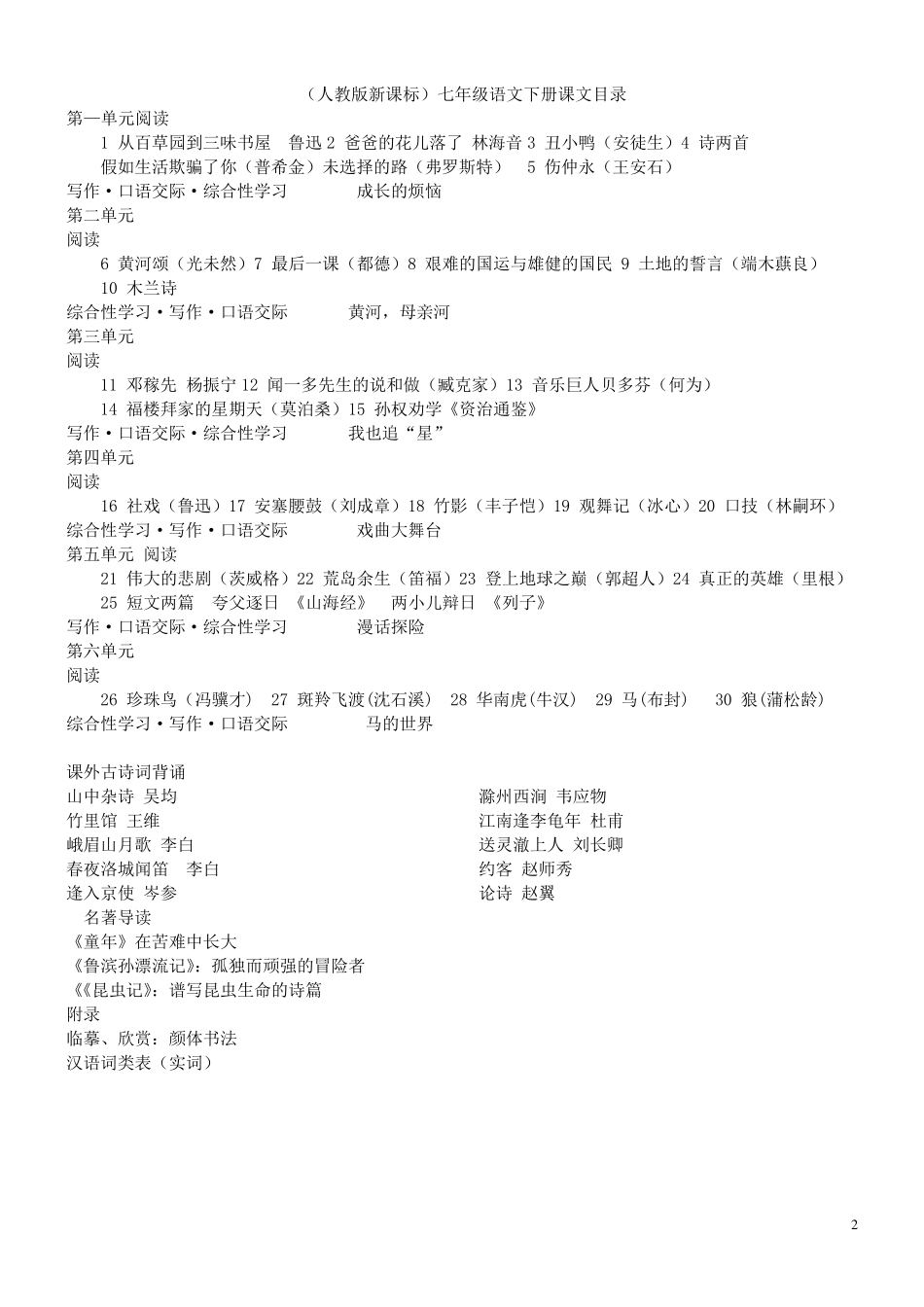 人教版初中语文课本目录_第2页