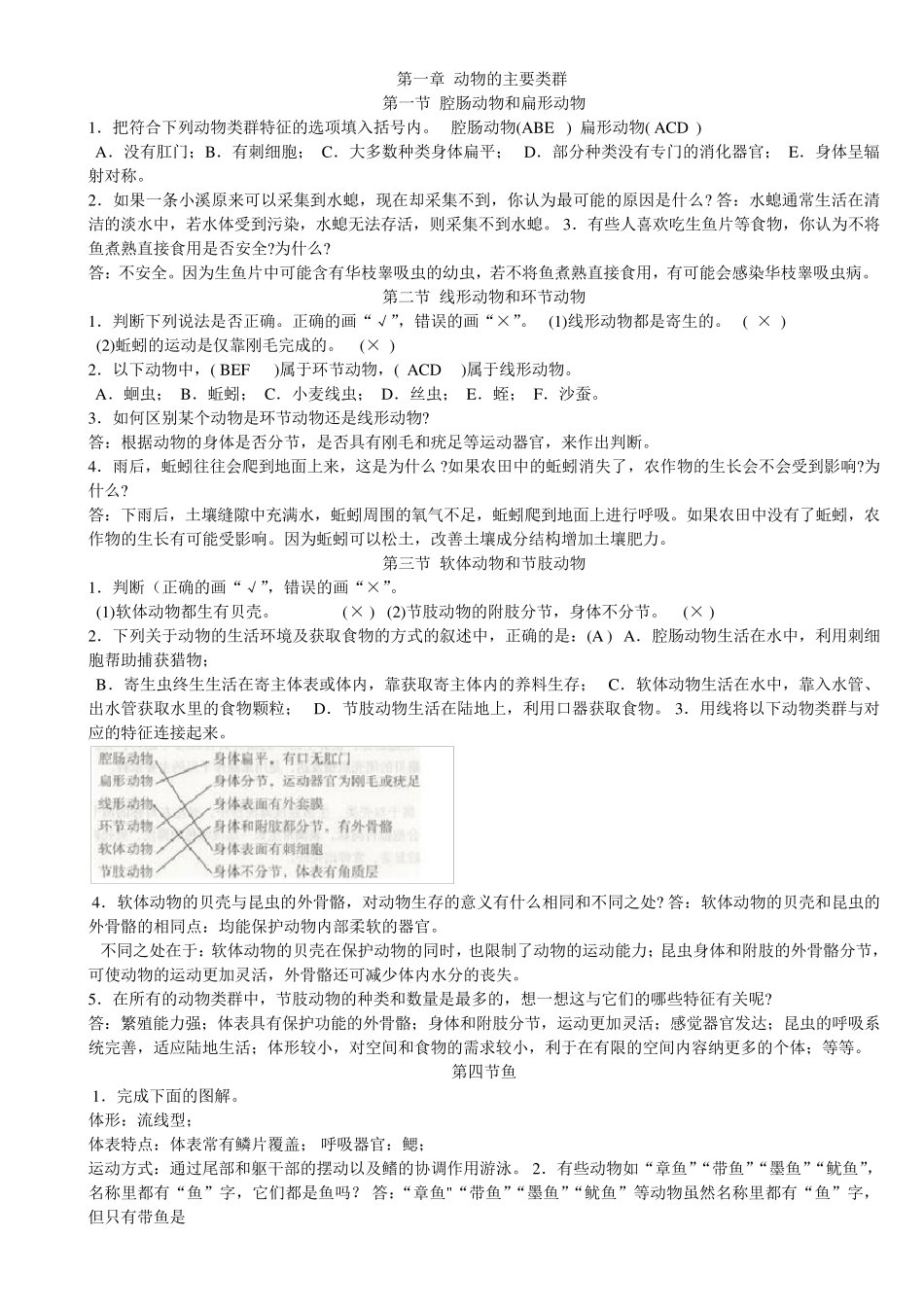 人教版初二上册(八年级上)生物课后习题答案_第1页