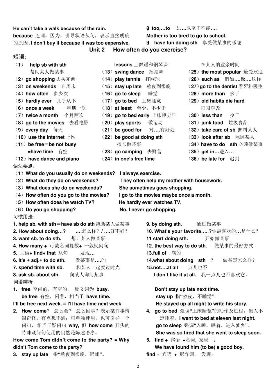 人教版初二上册英语期末复习重点_第2页