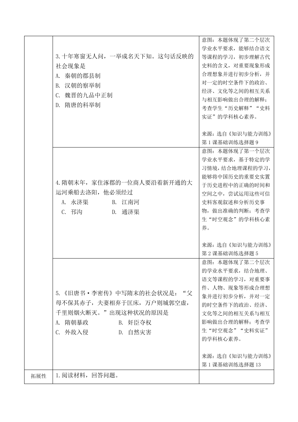 人教版历史七年级下册双减分层书面作业设计案例样例第一单元隋唐时期繁荣与开放的时代_第2页