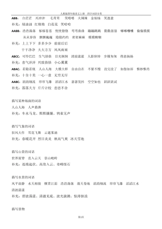 人教版四年级上册语文四字词语分类