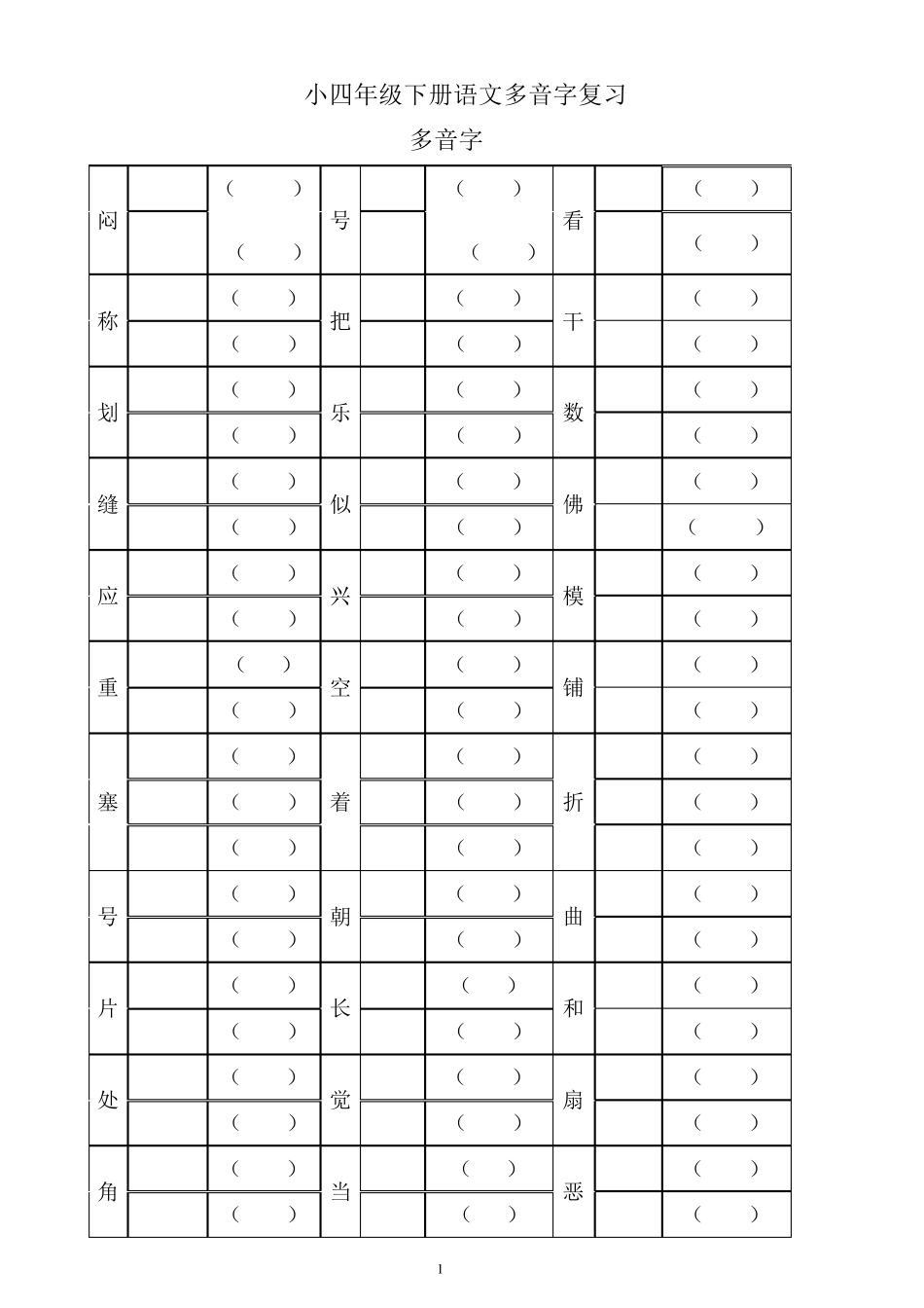 人教版四年级下册字词句总复习题库_第1页