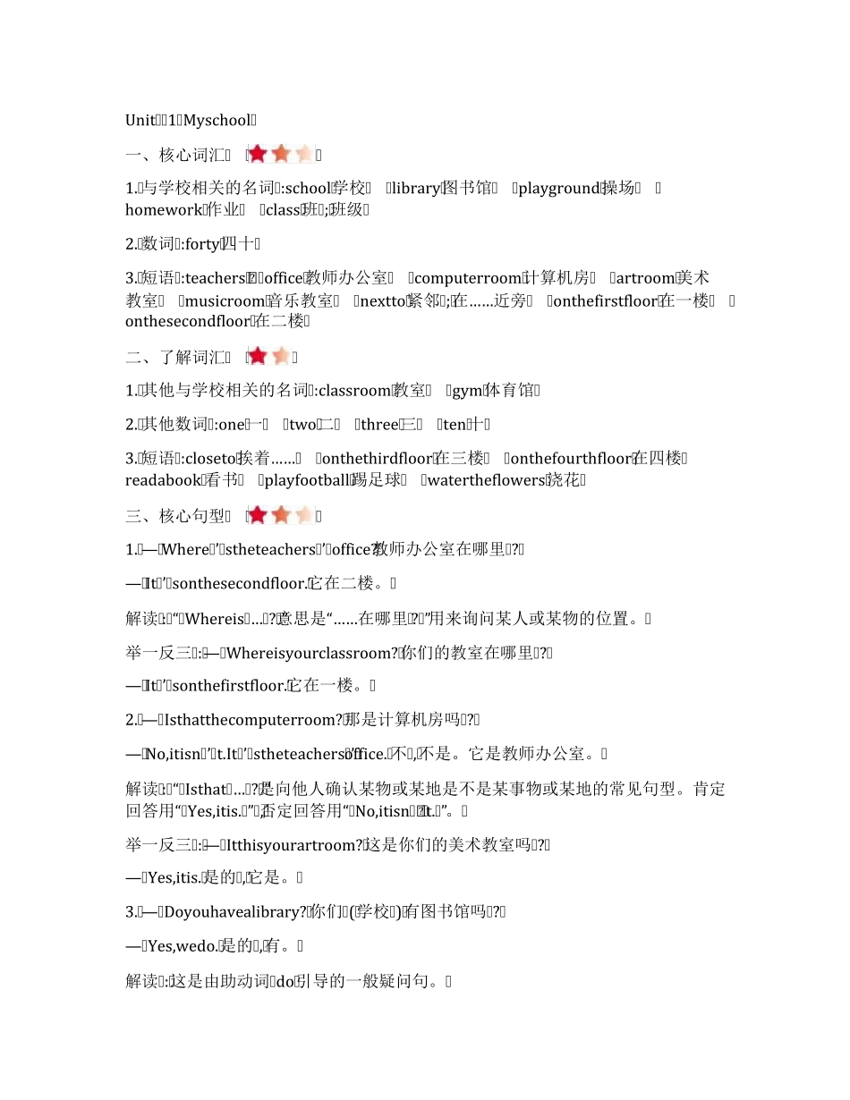 人教版四年级英语下册全册单元知识点归纳与整理_第1页