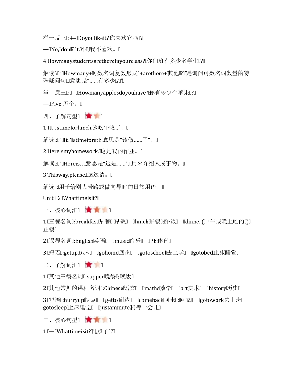 人教版四年级英语下册全册单元知识点归纳与整理_第2页