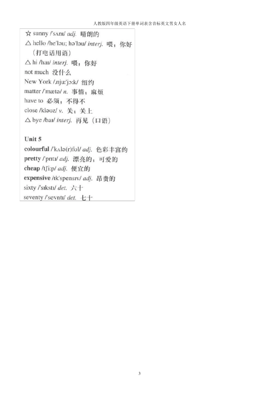 人教版四年级英语下册单词表_第3页