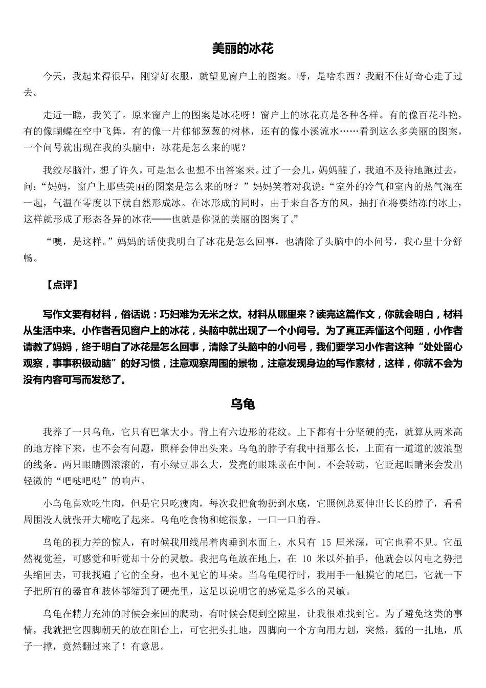 人教版四年级语文上册同步作文范文(A4打印)_第3页