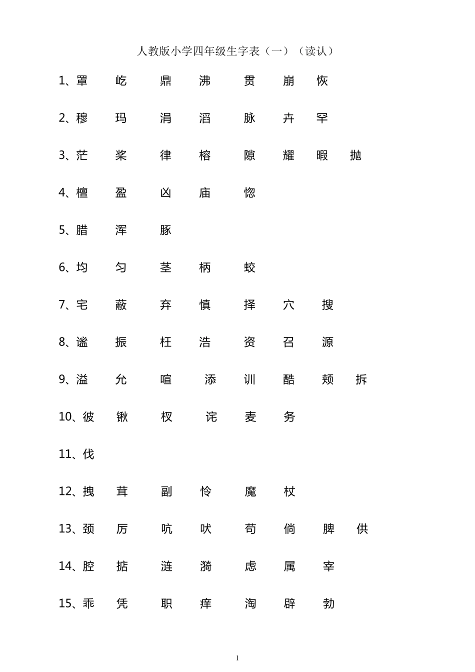 人教版四年级语文上册生字表_第1页