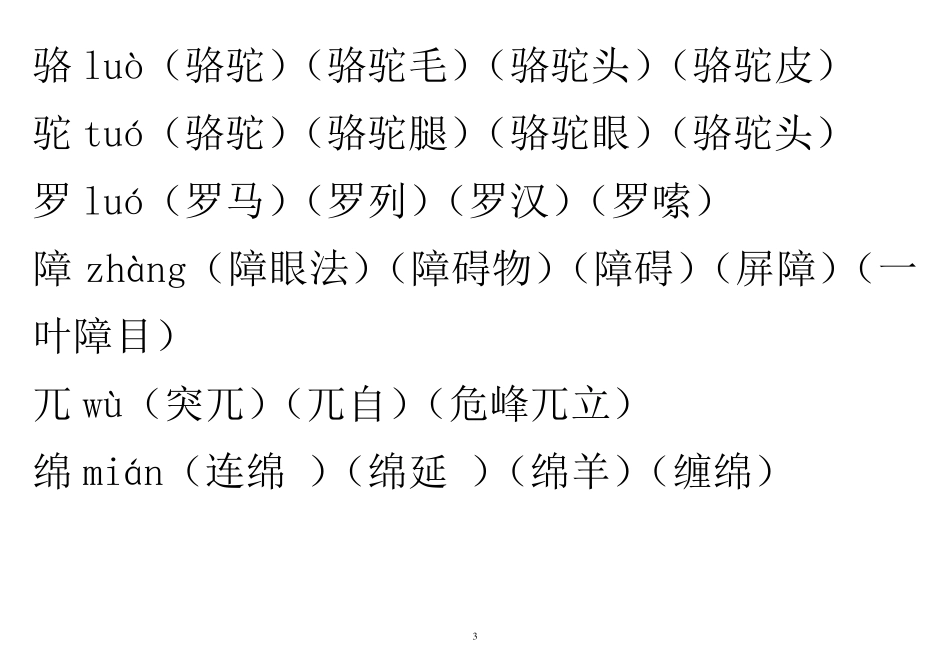 人教版四年级语文下册生字带拼音并组词_第3页
