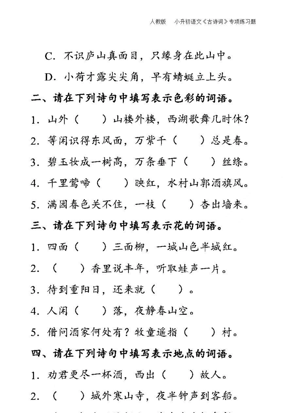 人教版小升初语文基础部分专项练习题及答案_第3页