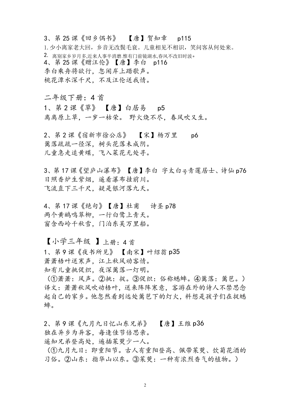 人教版小学16年级古诗词大全53首,文言文4篇带注释_第2页