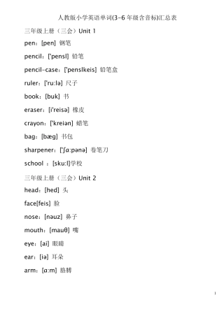 人教版小学36年级英语单词汇总带音标