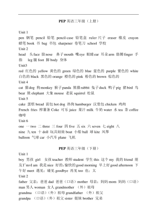 人教版小学3~6年级英语单词表