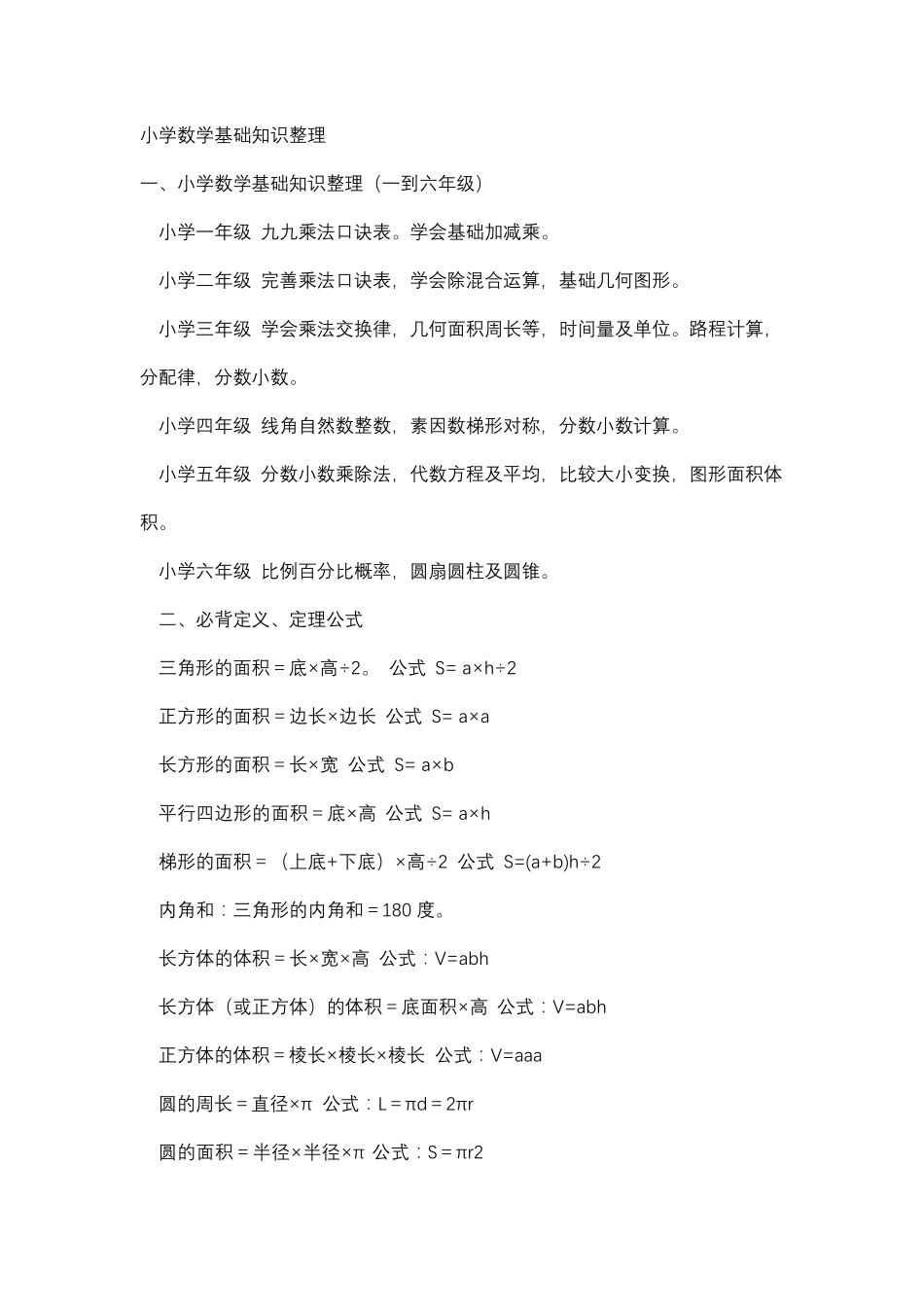 人教版小学一到六年级数学知识点归纳_第1页