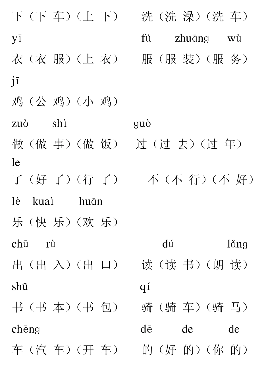 人教版小学一年级上册带拼音生字表组词(生字表一)_第2页