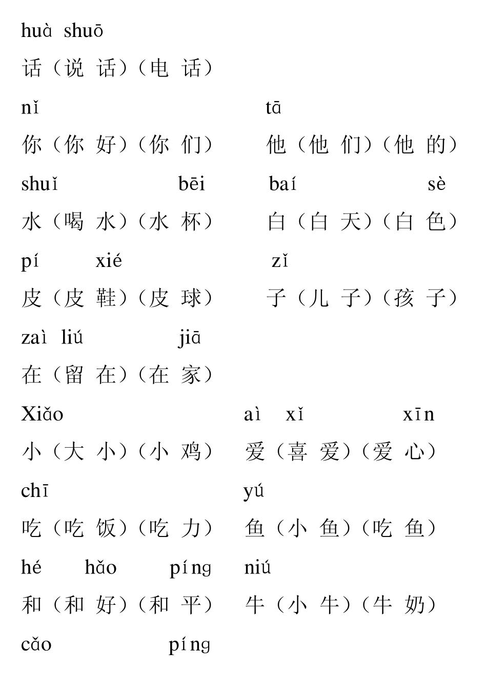 人教版小学一年级上册带拼音生字表组词(生字表一)_第3页