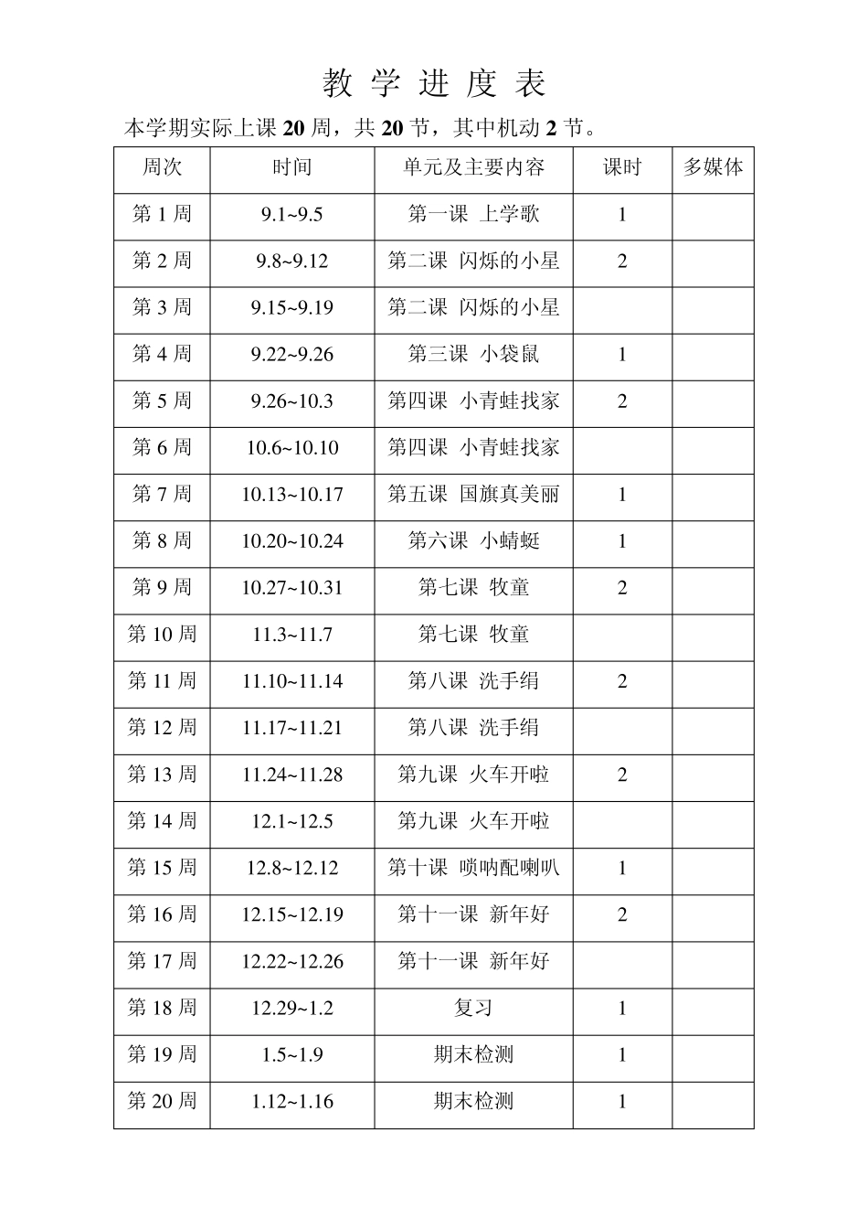 人教版小学一年级上册音乐教案_第2页