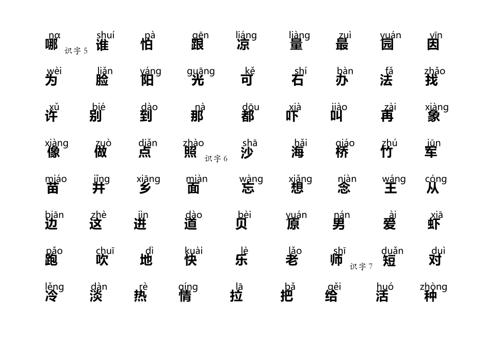 人教版小学一年级语文下册生字表整理版_第3页