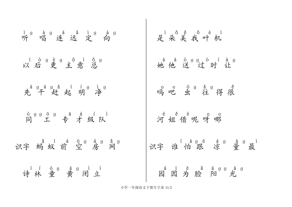人教版小学一年级语文下册生字表注音_第2页