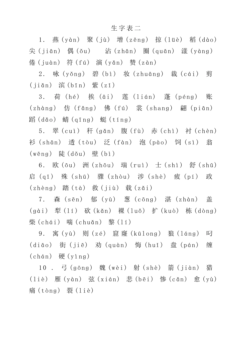 人教版小学三年级下册语文生字表、词语表_第3页