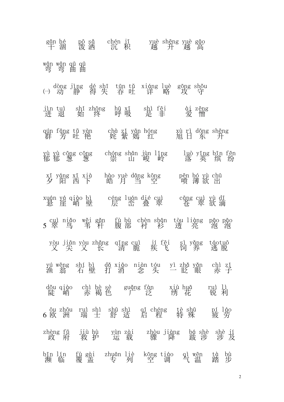 人教版小学三年级下册语文词语表带拼音_第2页