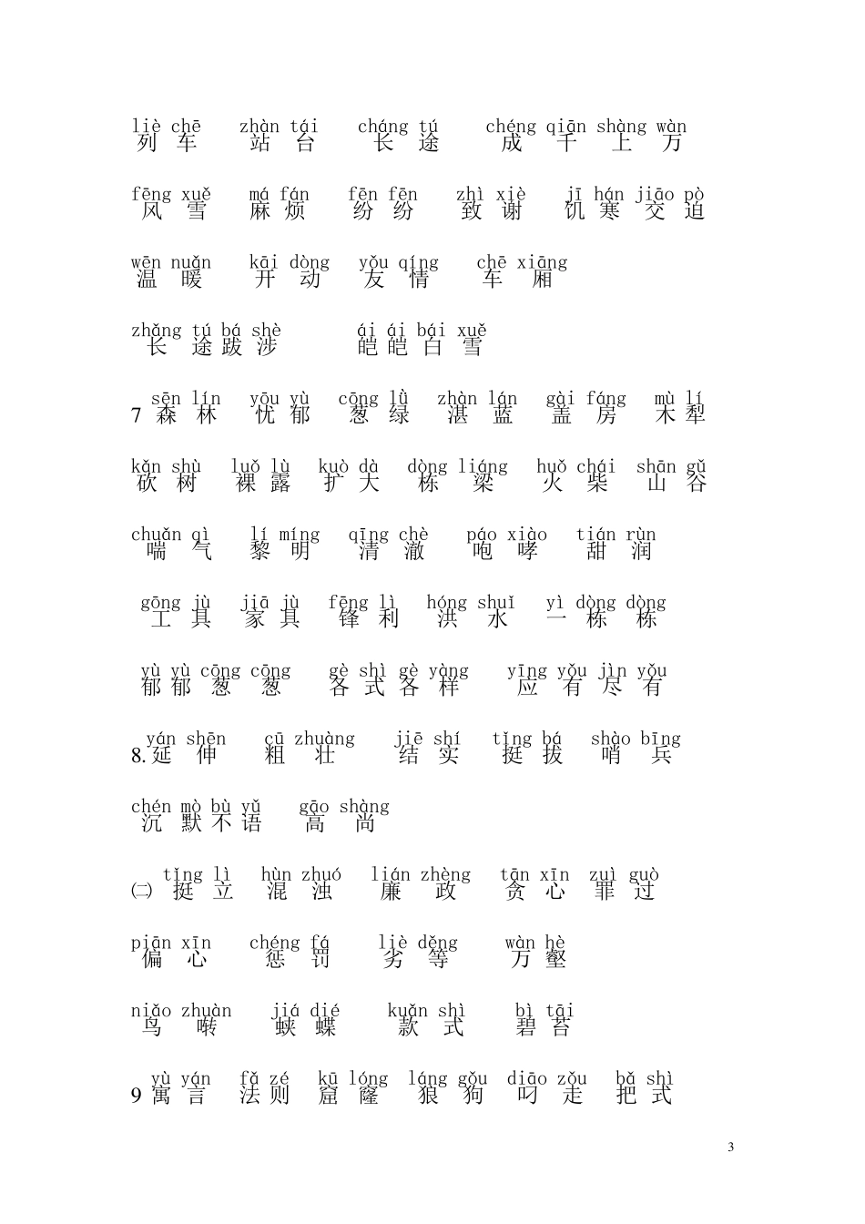 人教版小学三年级下册语文词语表带拼音_第3页