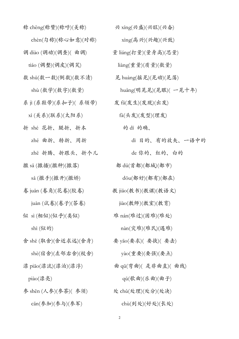 人教版小学三年级语文上册多音字汇总_第2页