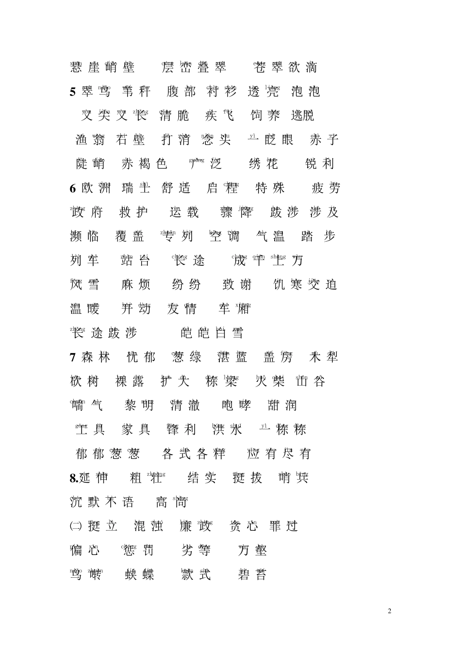 人教版小学三年级语文带拼音词语表(下册)_第2页