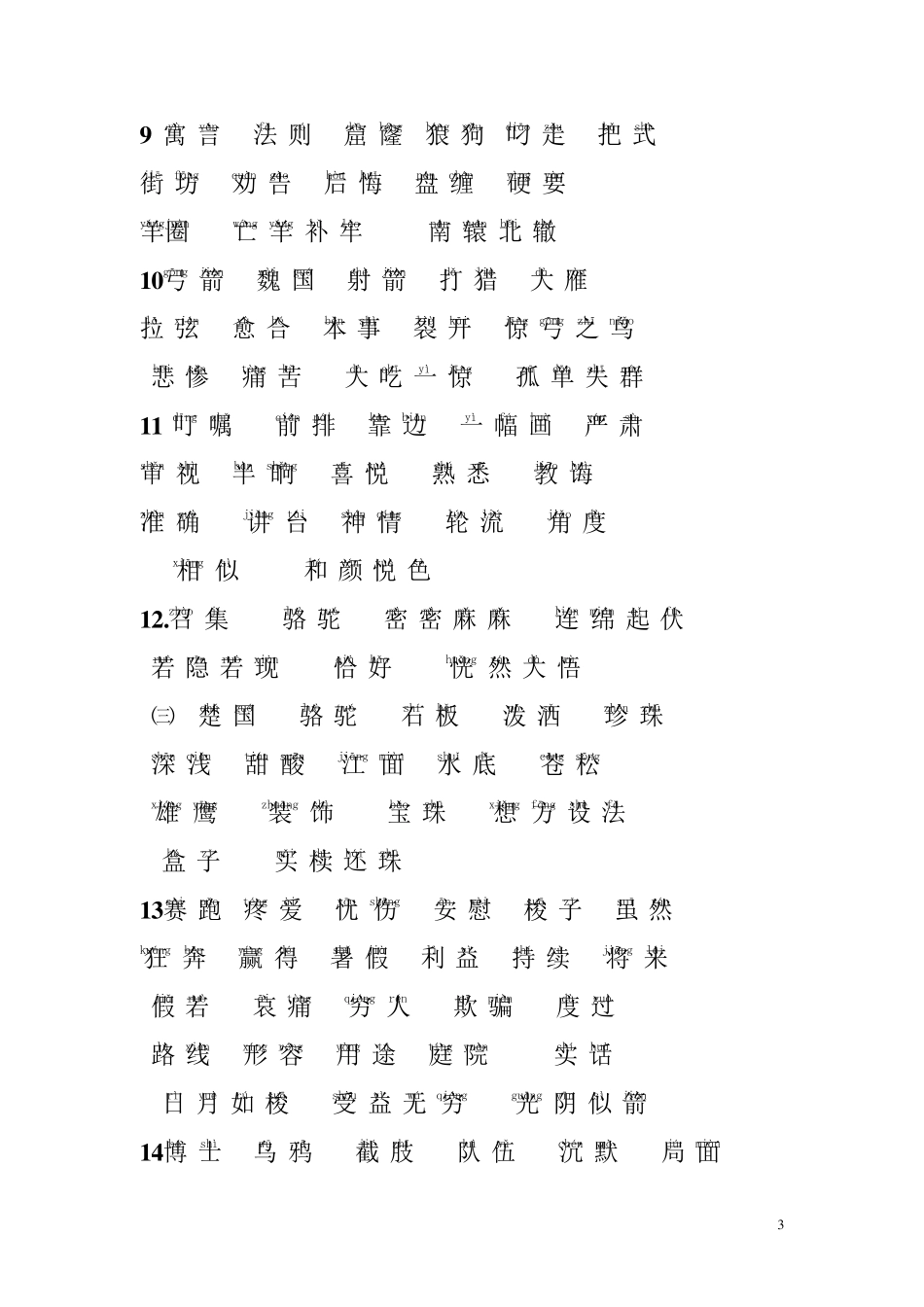 人教版小学三年级语文带拼音词语表(下册)_第3页