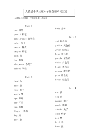 人教版小学三至六年级英语单词汇总