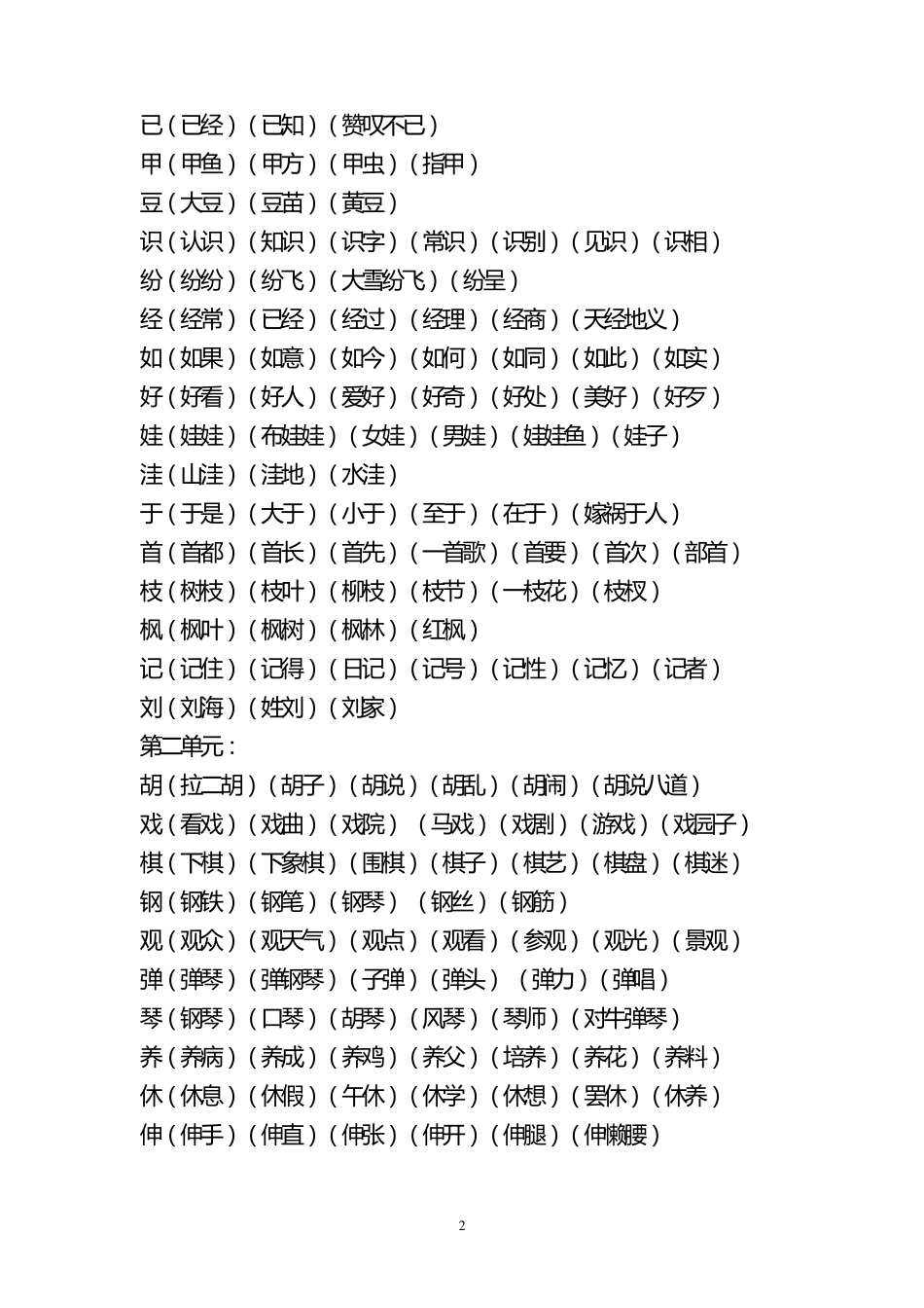 人教版小学二年级语文上册生字组词_第2页