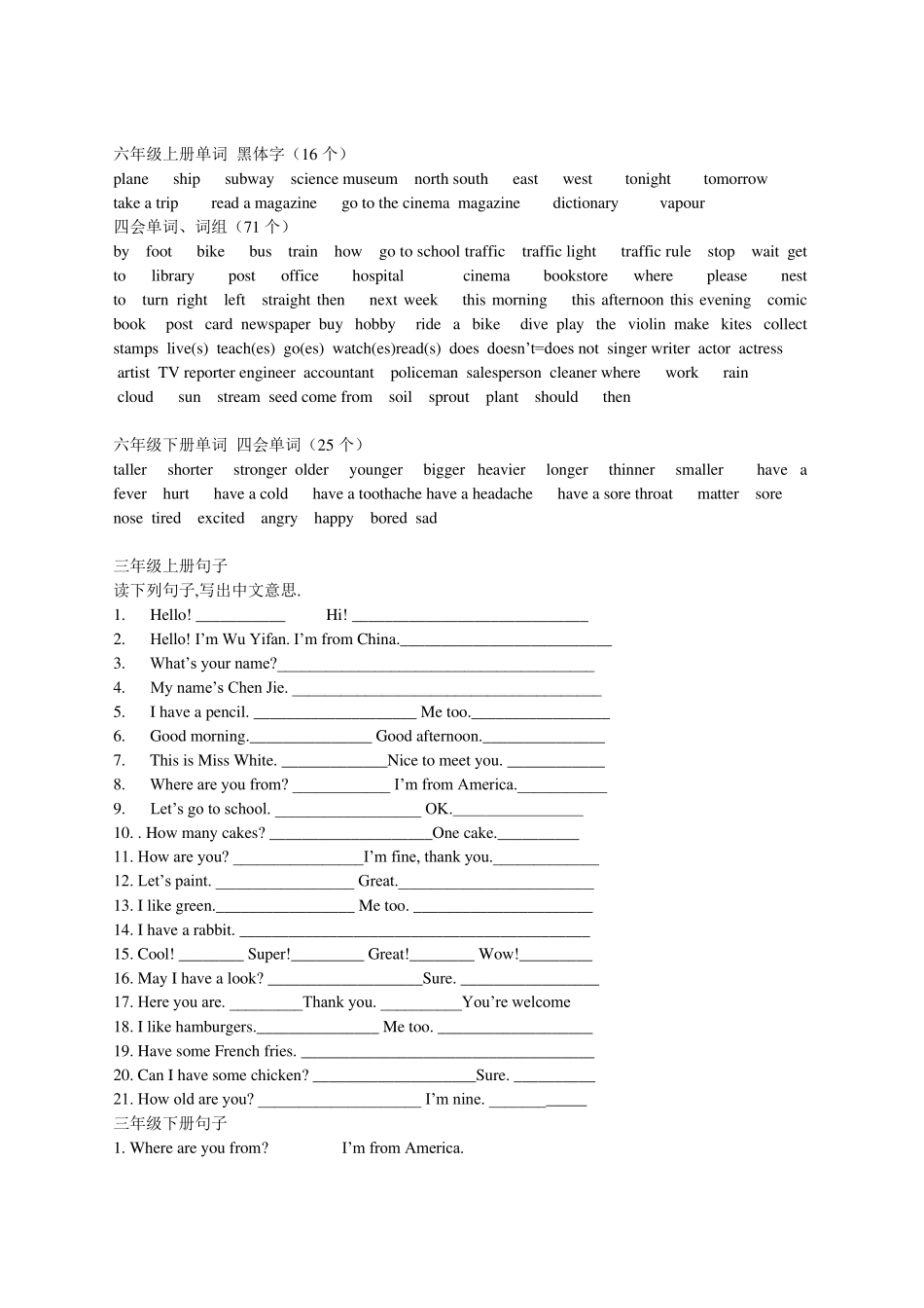 人教版小学六年级英语总复习资料_第3页