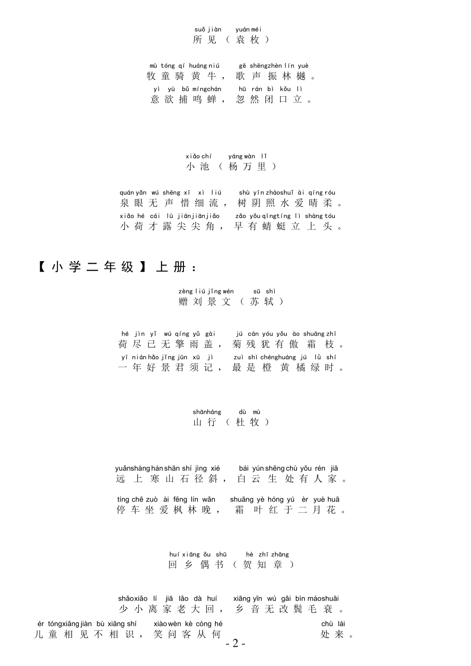 人教版小学古诗大全(带拼音可直接应用)_第2页