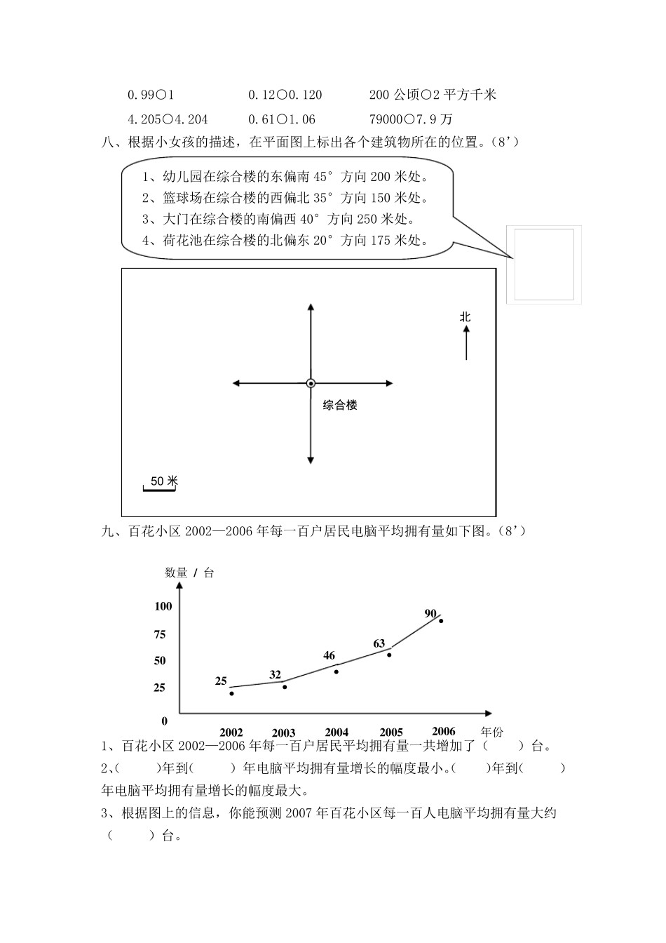 人教版小学四年级下册数学期末测试题及答案_第3页