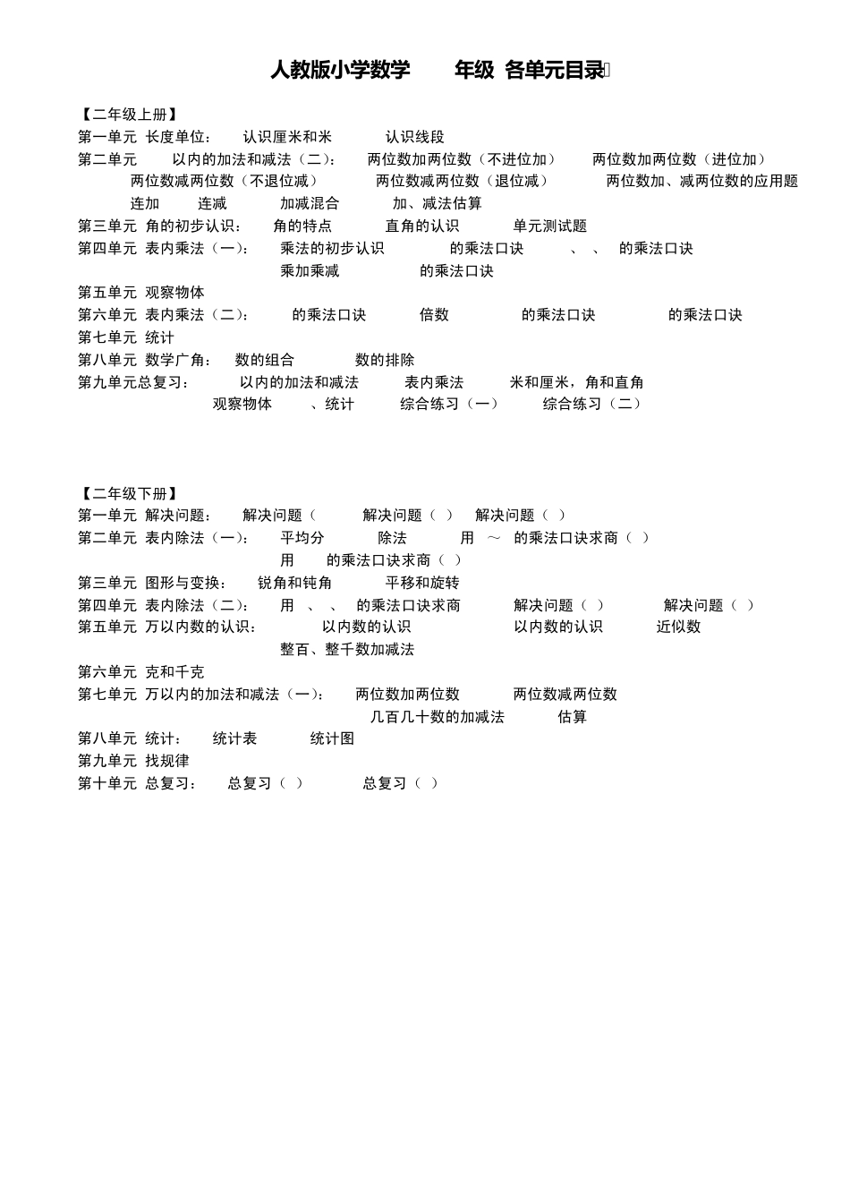 人教版小学数学16年级[各单元目录]_第3页