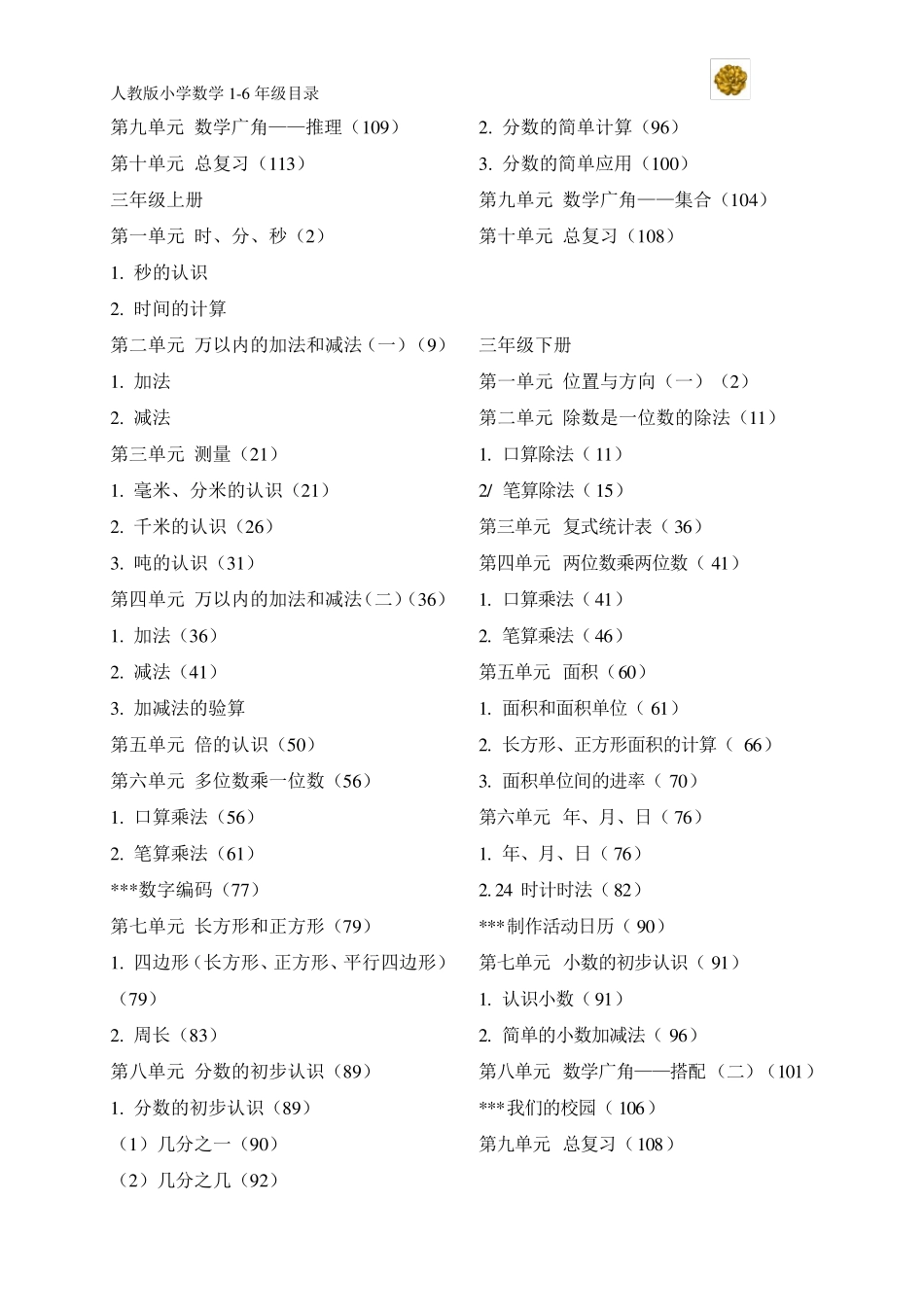 人教版小学数学16年级目录_第3页