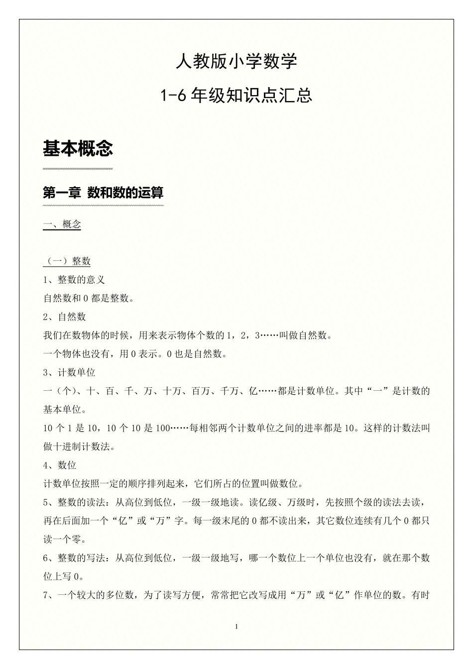 人教版小学数学16年级知识点汇总_第1页