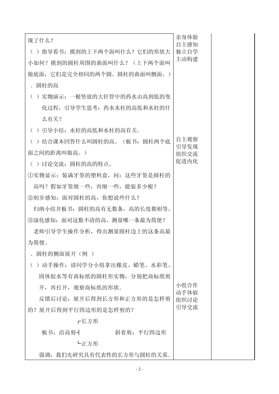 人教版小学数学六年级下册《第二单元圆柱与圆锥》集体备课教案_第2页