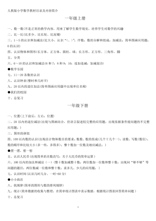 人教版小学数学教材目录及内容简介