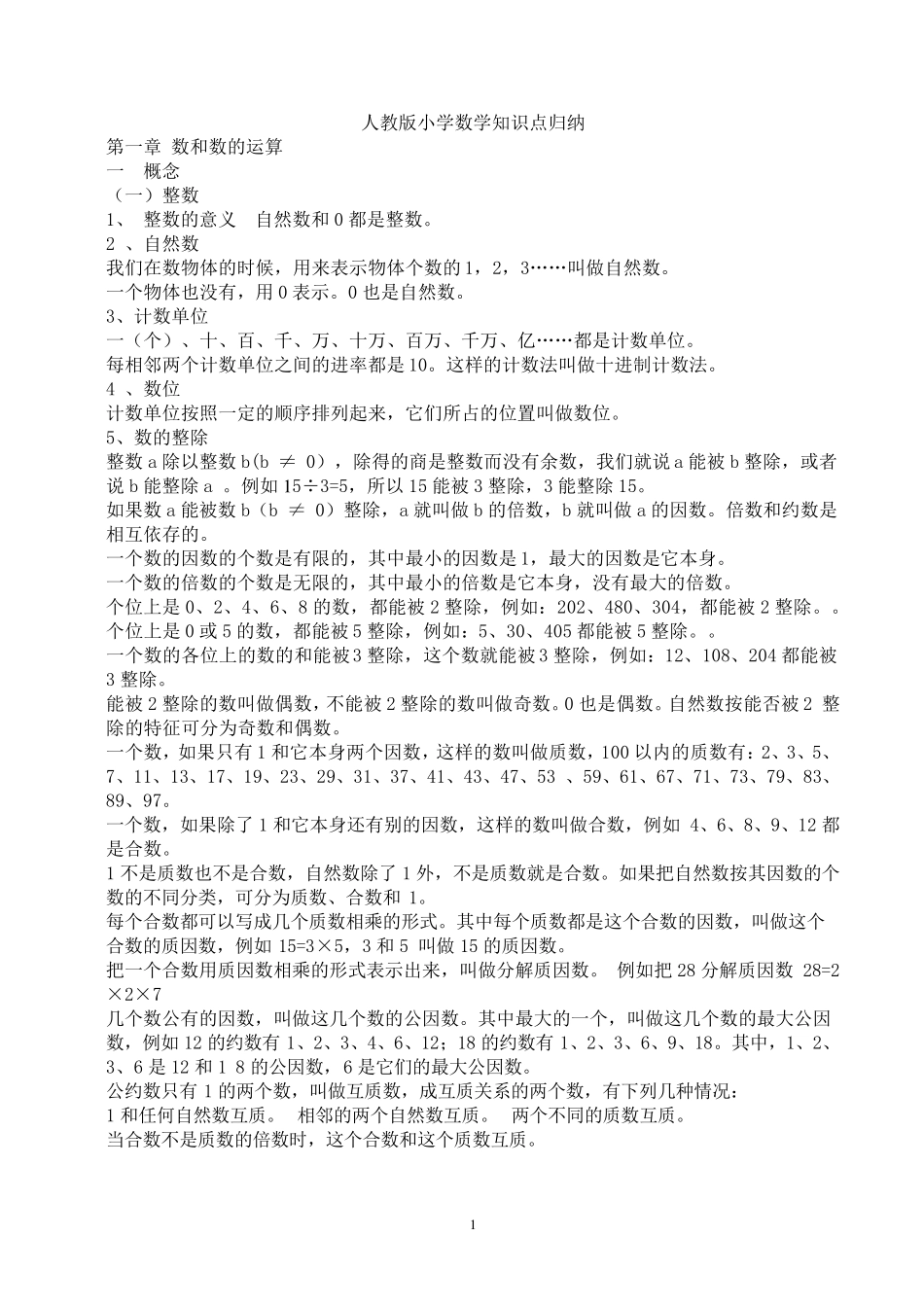 人教版小学数学知识点归纳总结_第1页