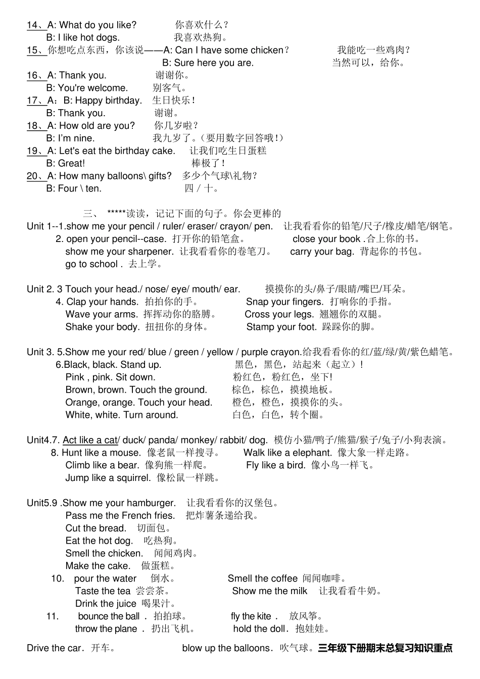 人教版小学英语三年级上下册知识点_第2页