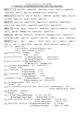 人教版小学英语三年级上下册知识点