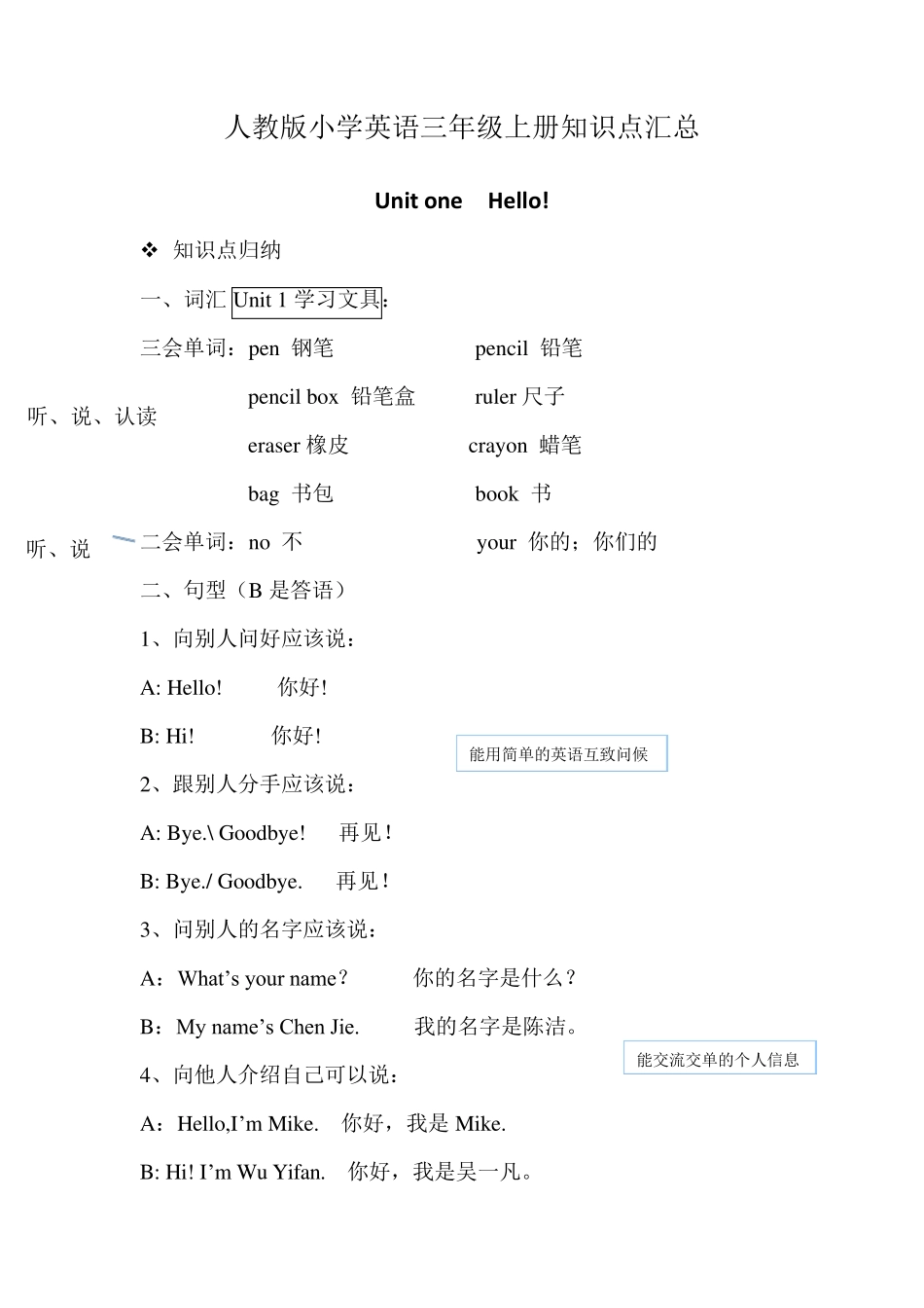 人教版小学英语三年级上册知识点汇总_第1页