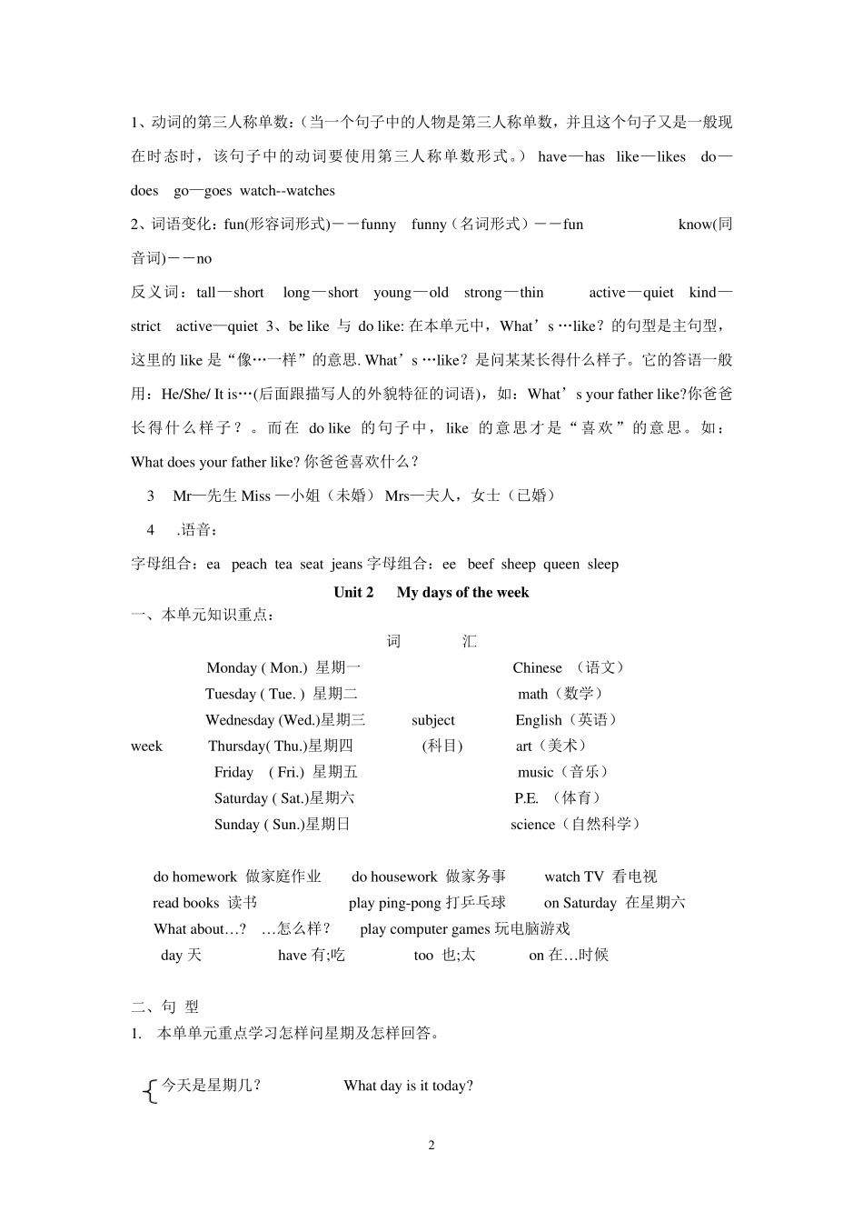 人教版小学英语五年级上册重点知识加语法_第2页