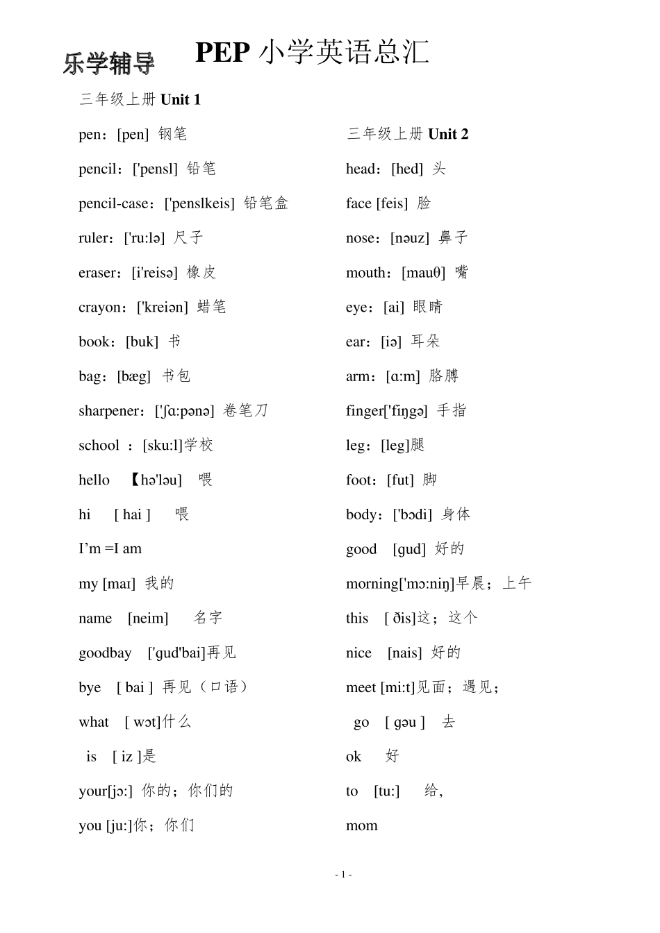 人教版小学英语单词(带音标)_第1页