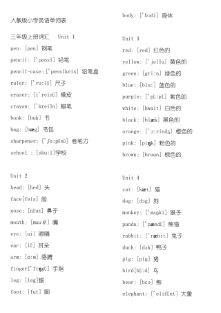 人教版小学英语单词表三年级至六年级A4纸张打印